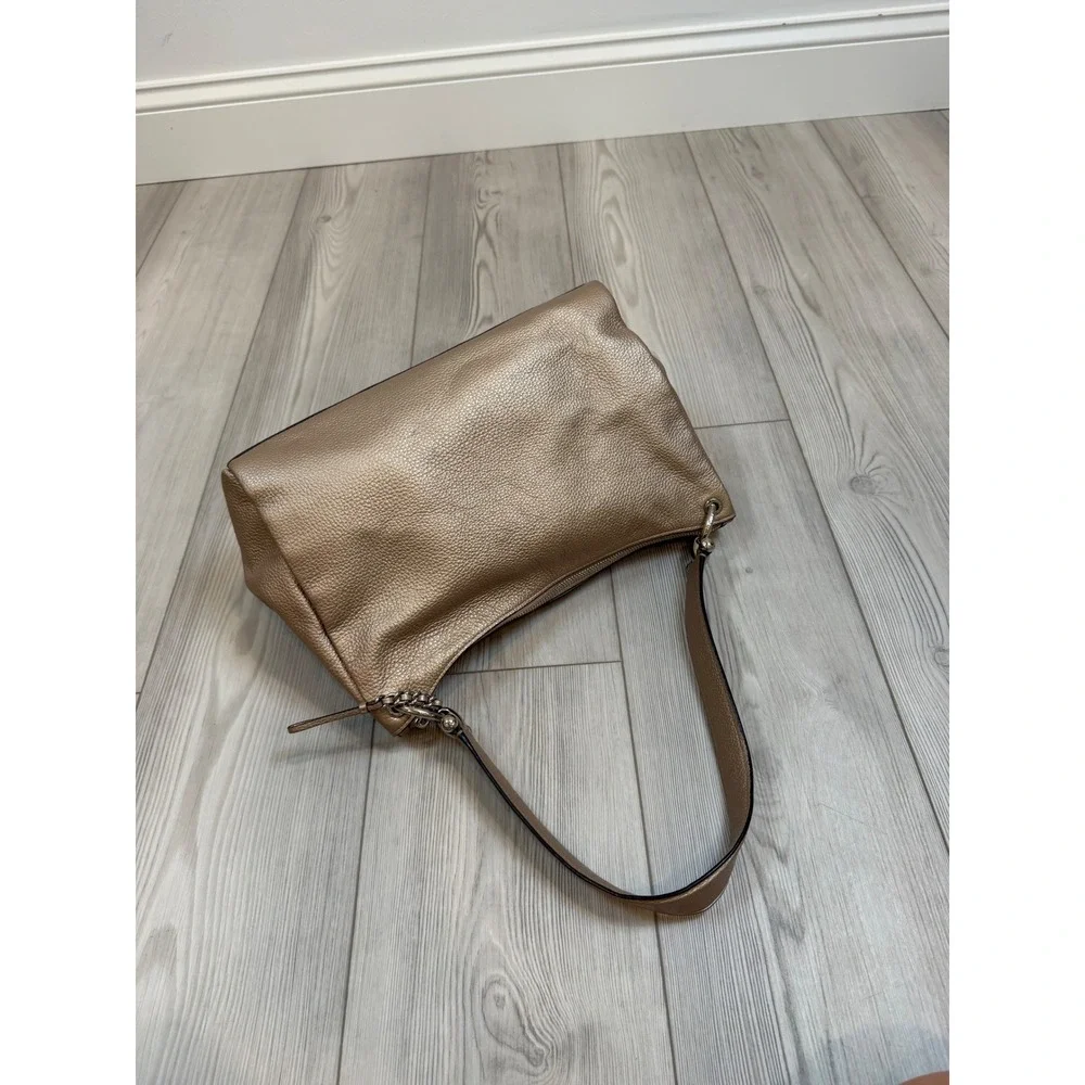 Coach Mia Hobo Metallic Champagne Gold Pebbled Leather Shoulder Bag F29137